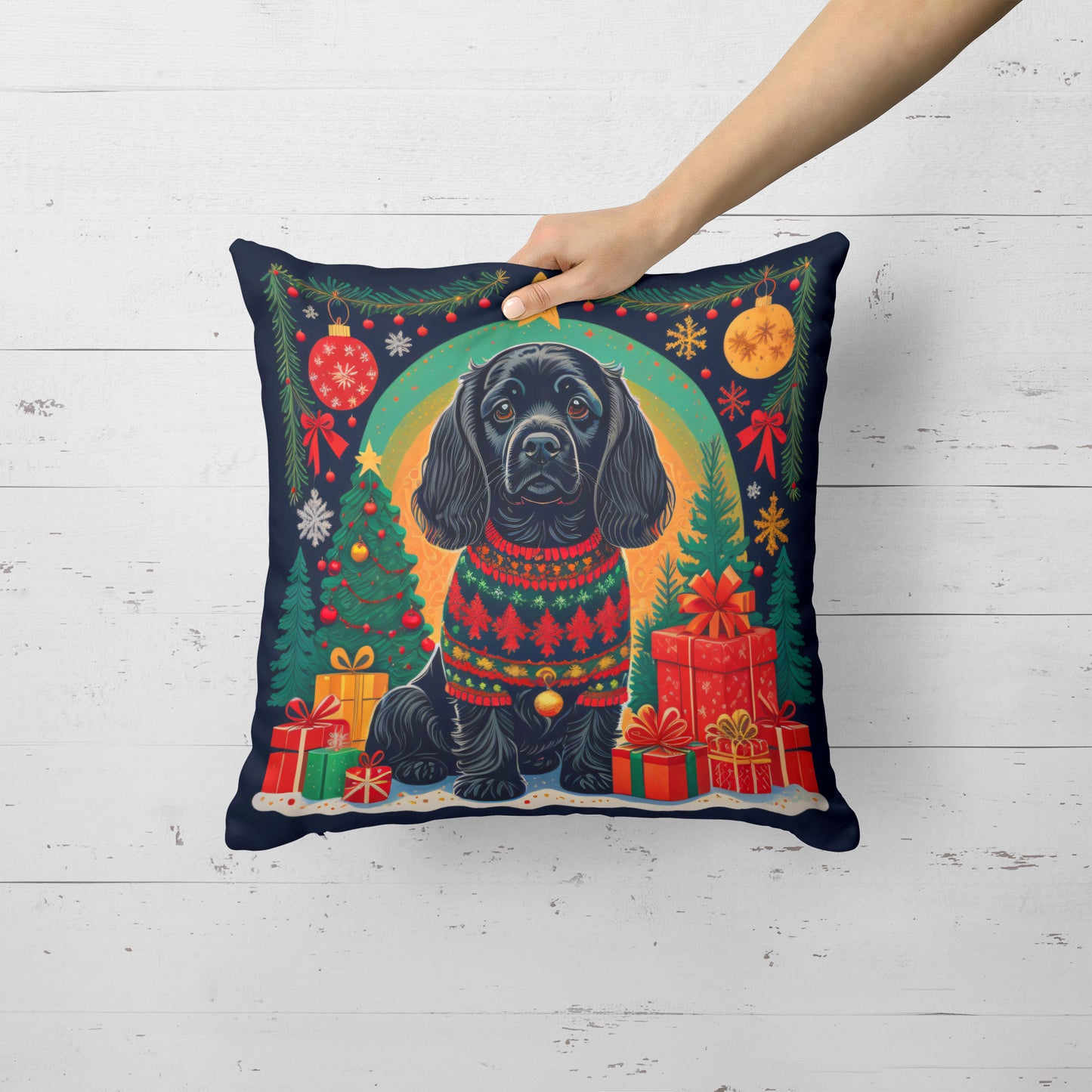 Black Cocker Spaniel Christmas Throw Pillow