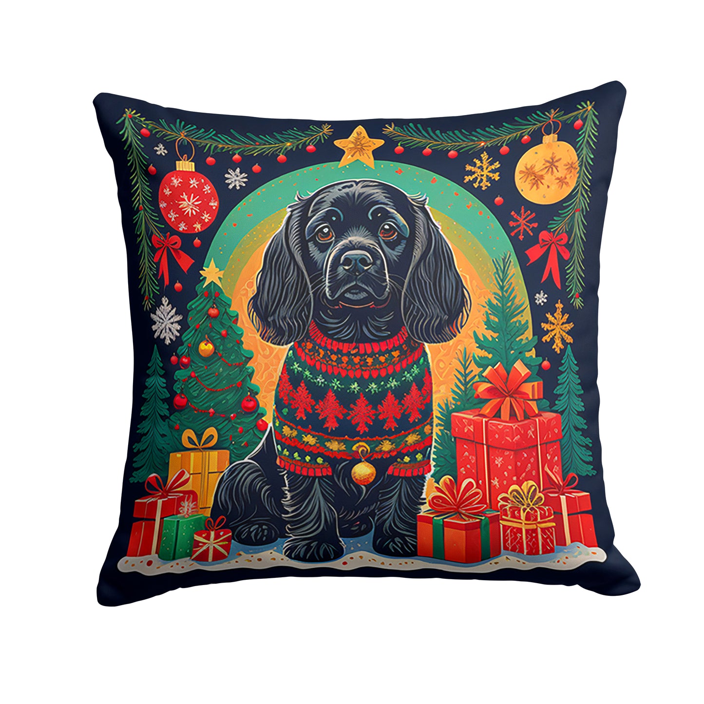 Buy this Black Cocker Spaniel Christmas Throw Pillow