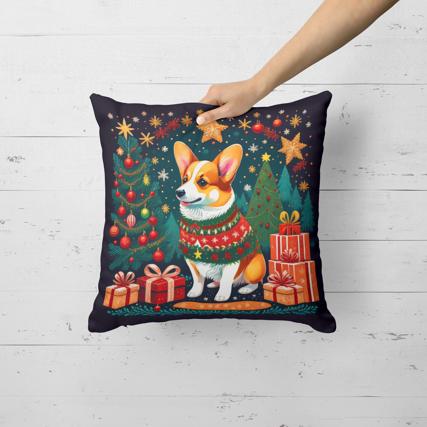 Corgi Christmas Throw Pillow