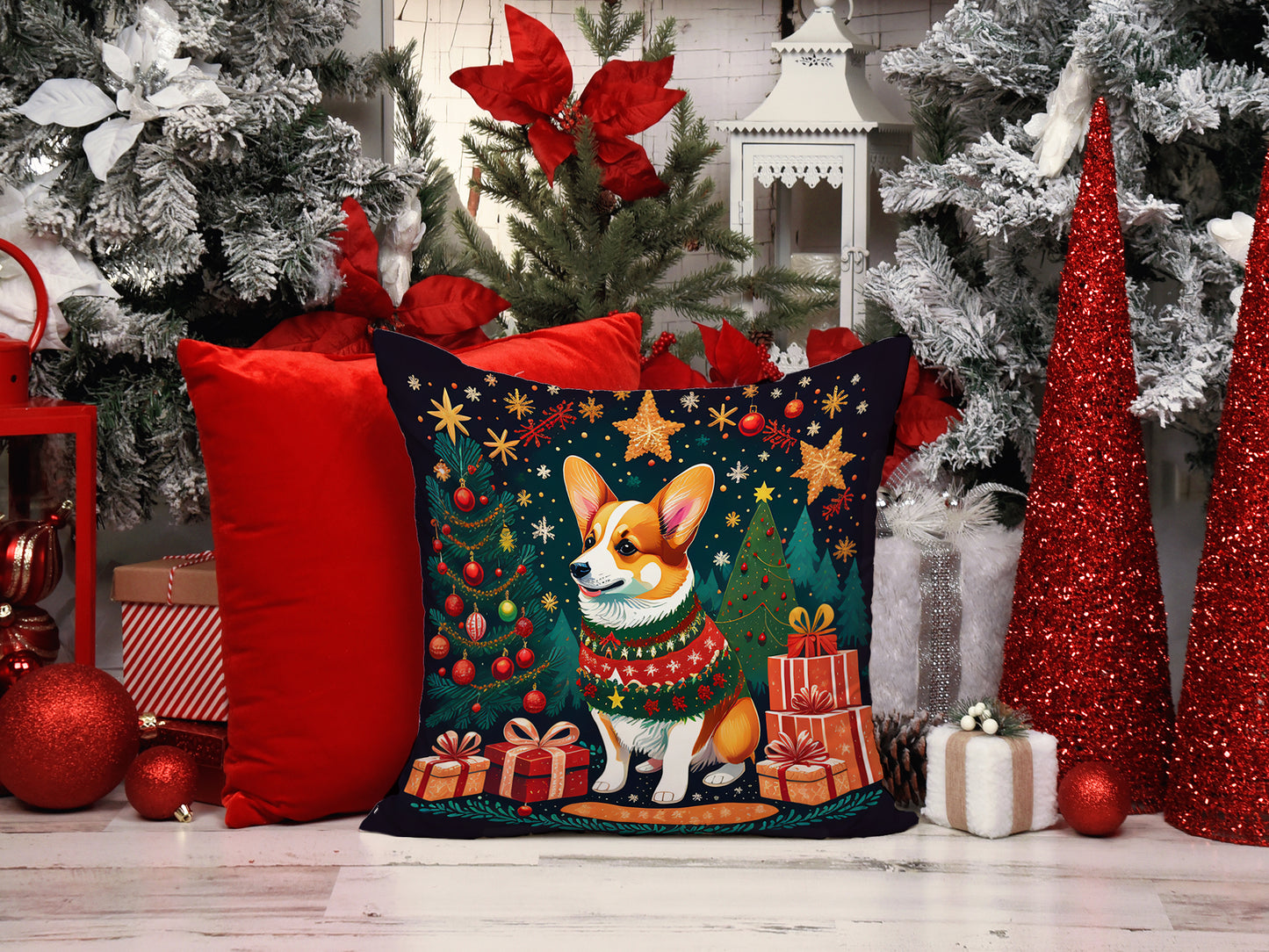 Corgi Christmas Throw Pillow