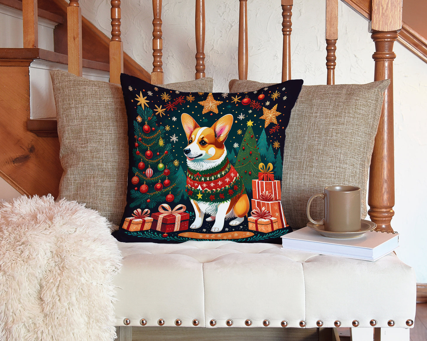 Corgi Christmas Throw Pillow