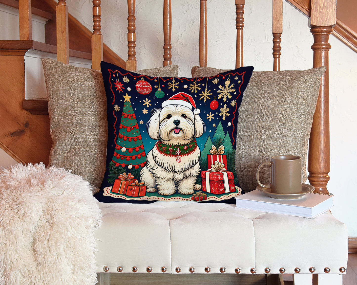 Coton De Tulear Christmas Throw Pillow