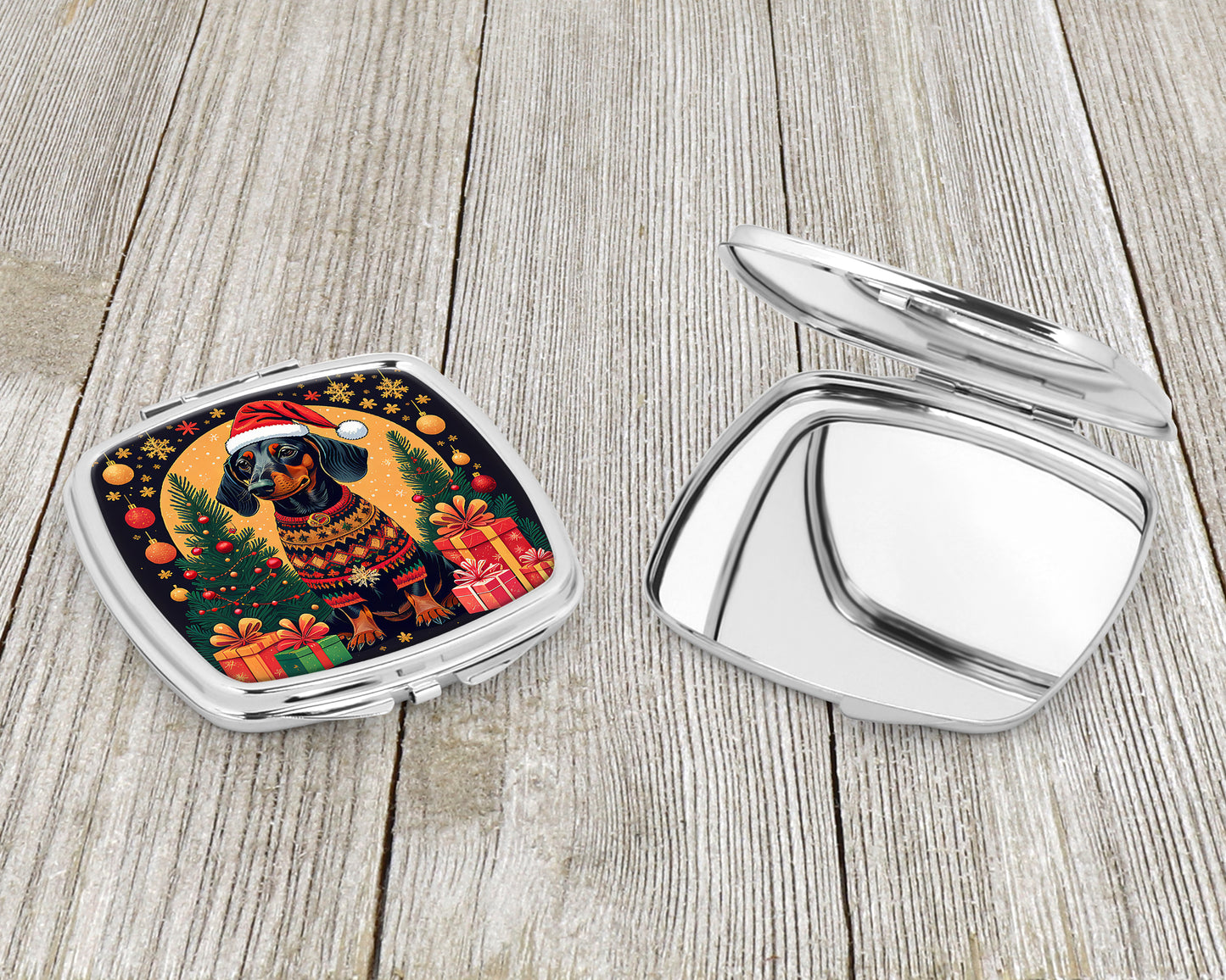 Black and Tan Dachshund Christmas Compact Mirror