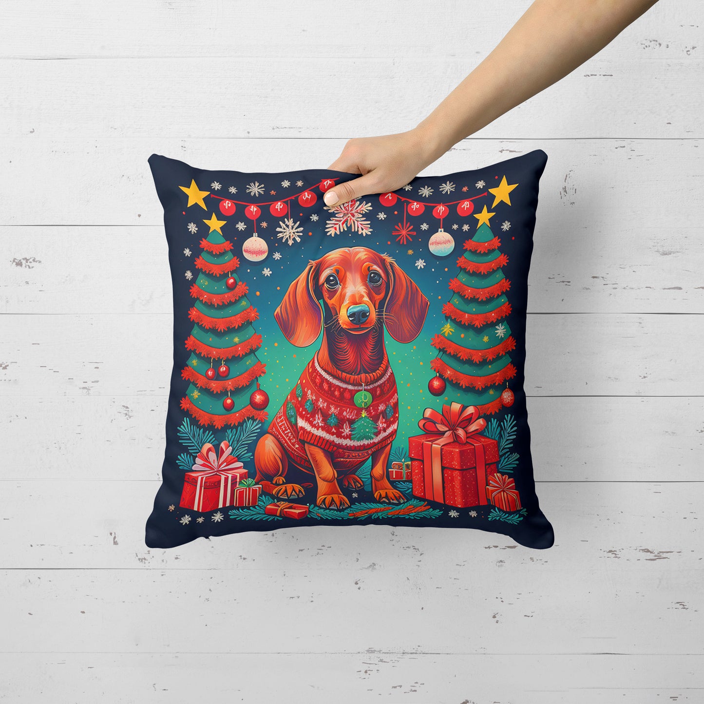 Dachshund Christmas Throw Pillow