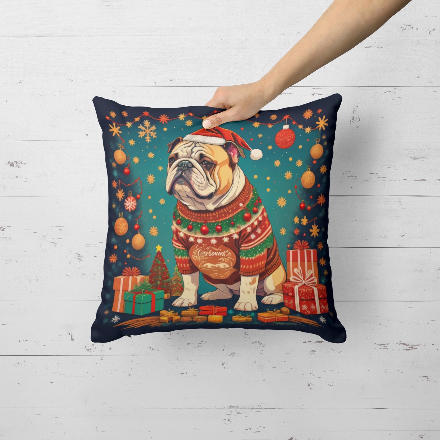 English Bulldog Christmas Throw Pillow