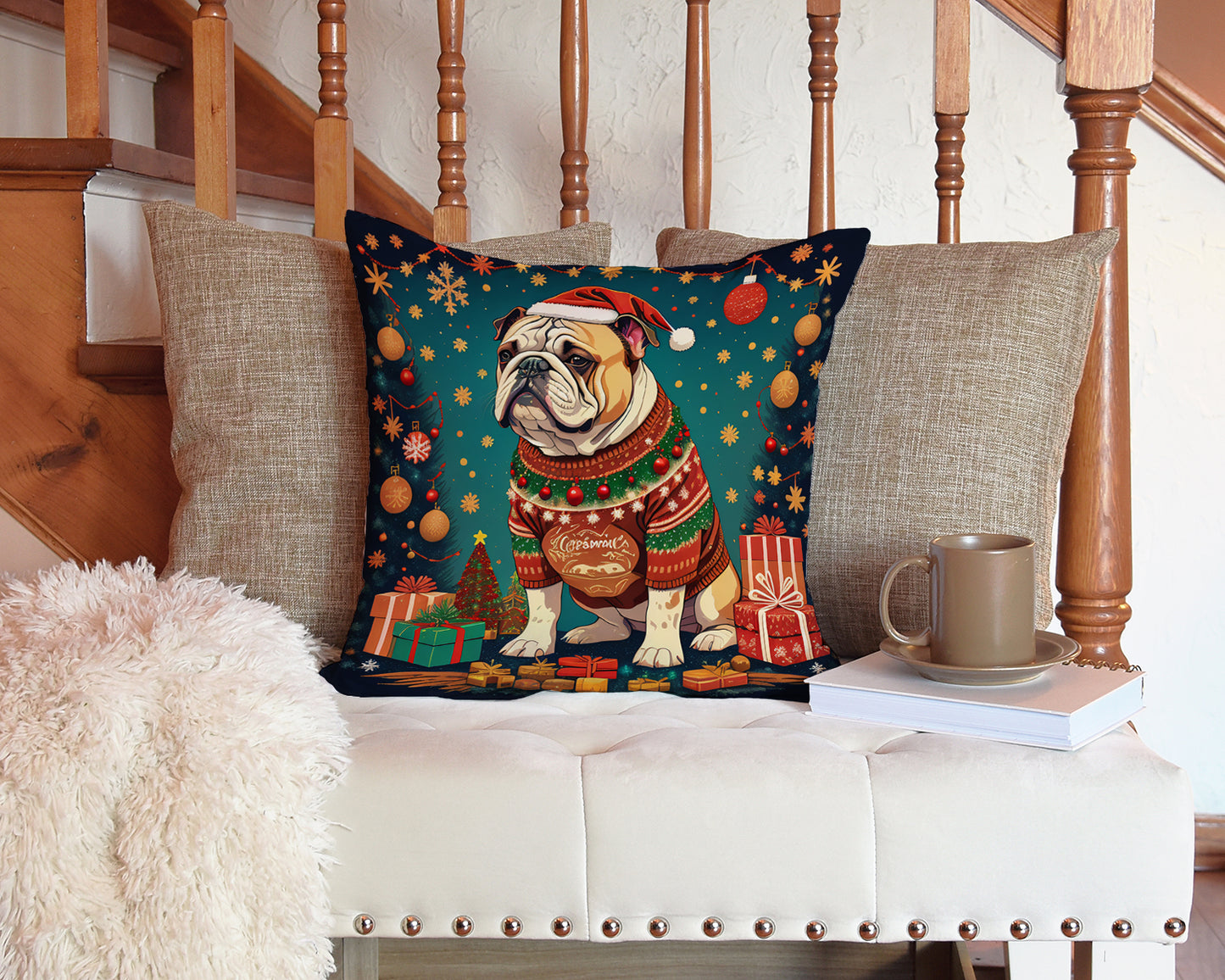 English Bulldog Christmas Throw Pillow