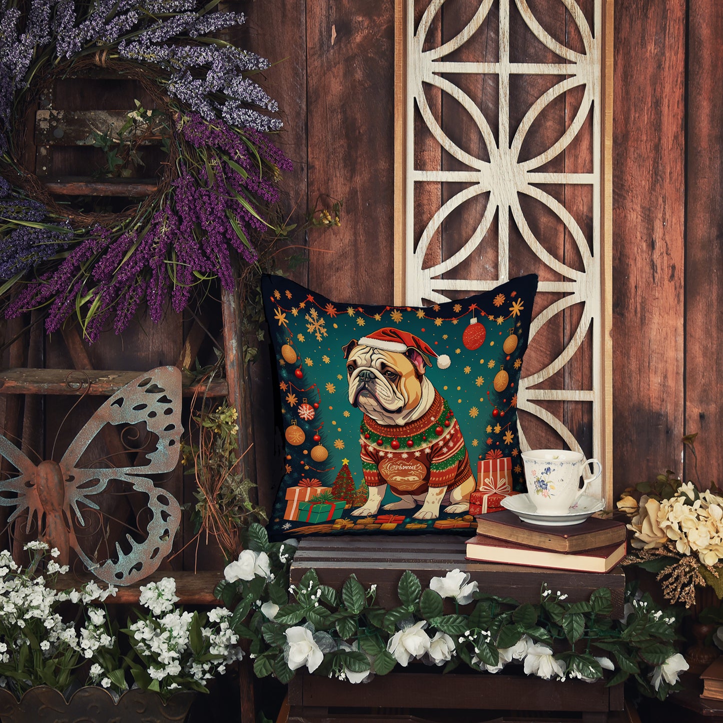 English Bulldog Christmas Throw Pillow