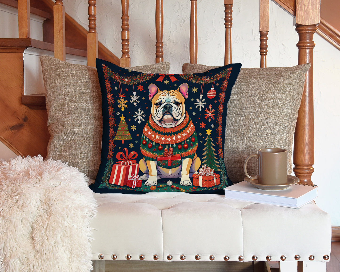 English Bulldog Christmas Throw Pillow