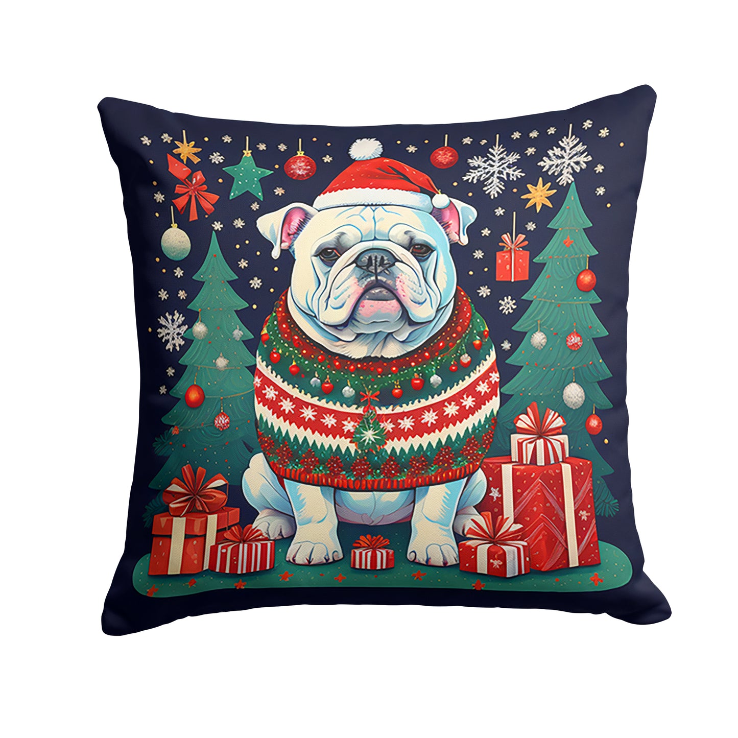 Buy this White English Bulldog Christmas Throw Pillow