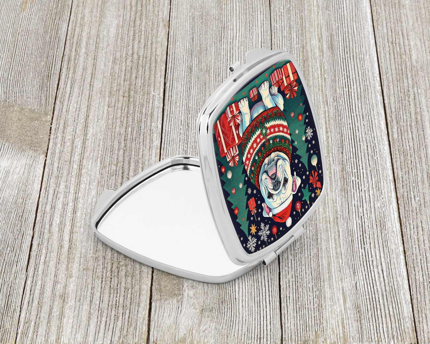 White English Bulldog Christmas Compact Mirror