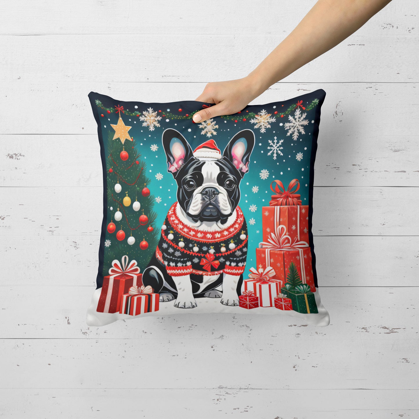 French Bulldog Christmas Throw Pillow