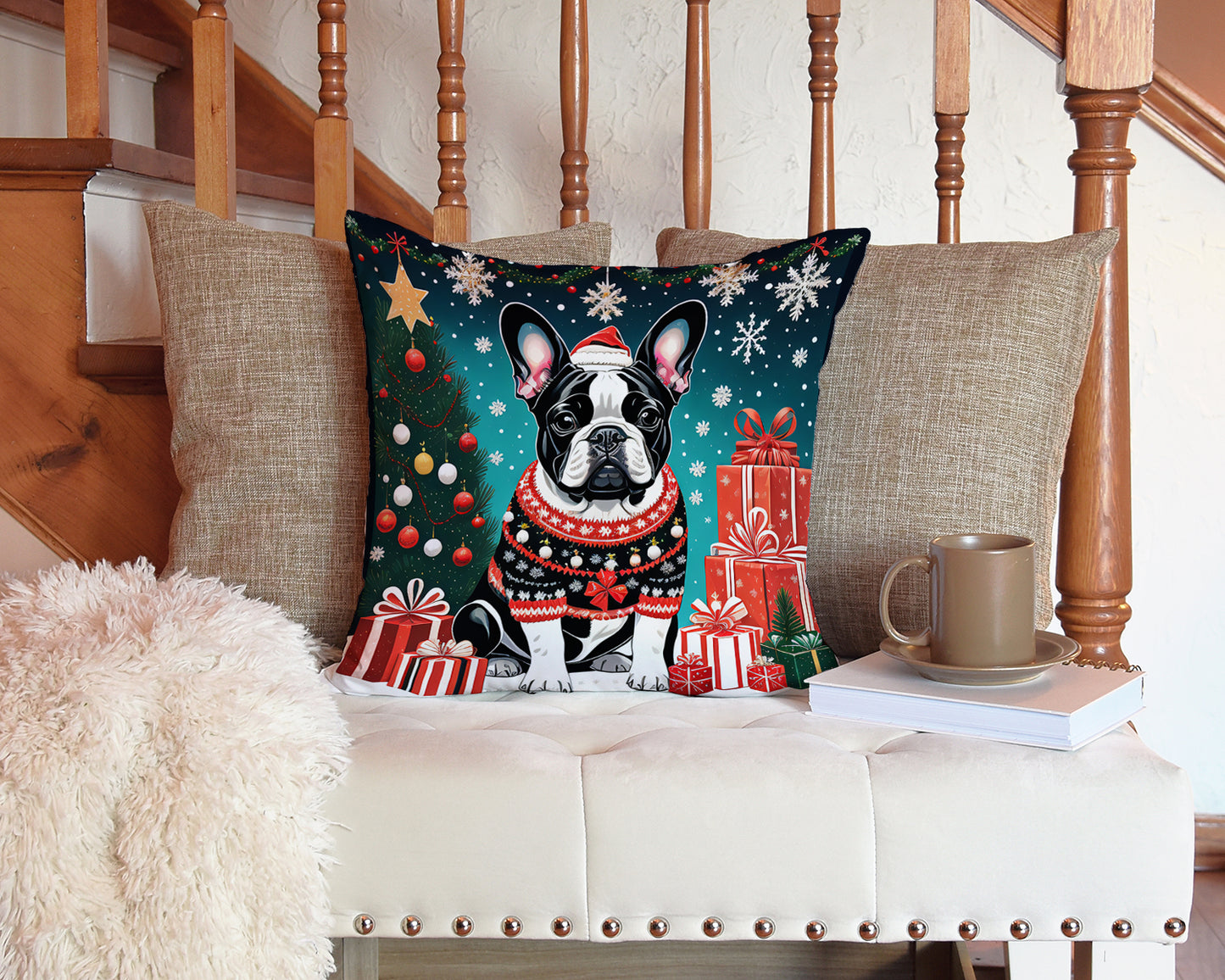 French Bulldog Christmas Throw Pillow