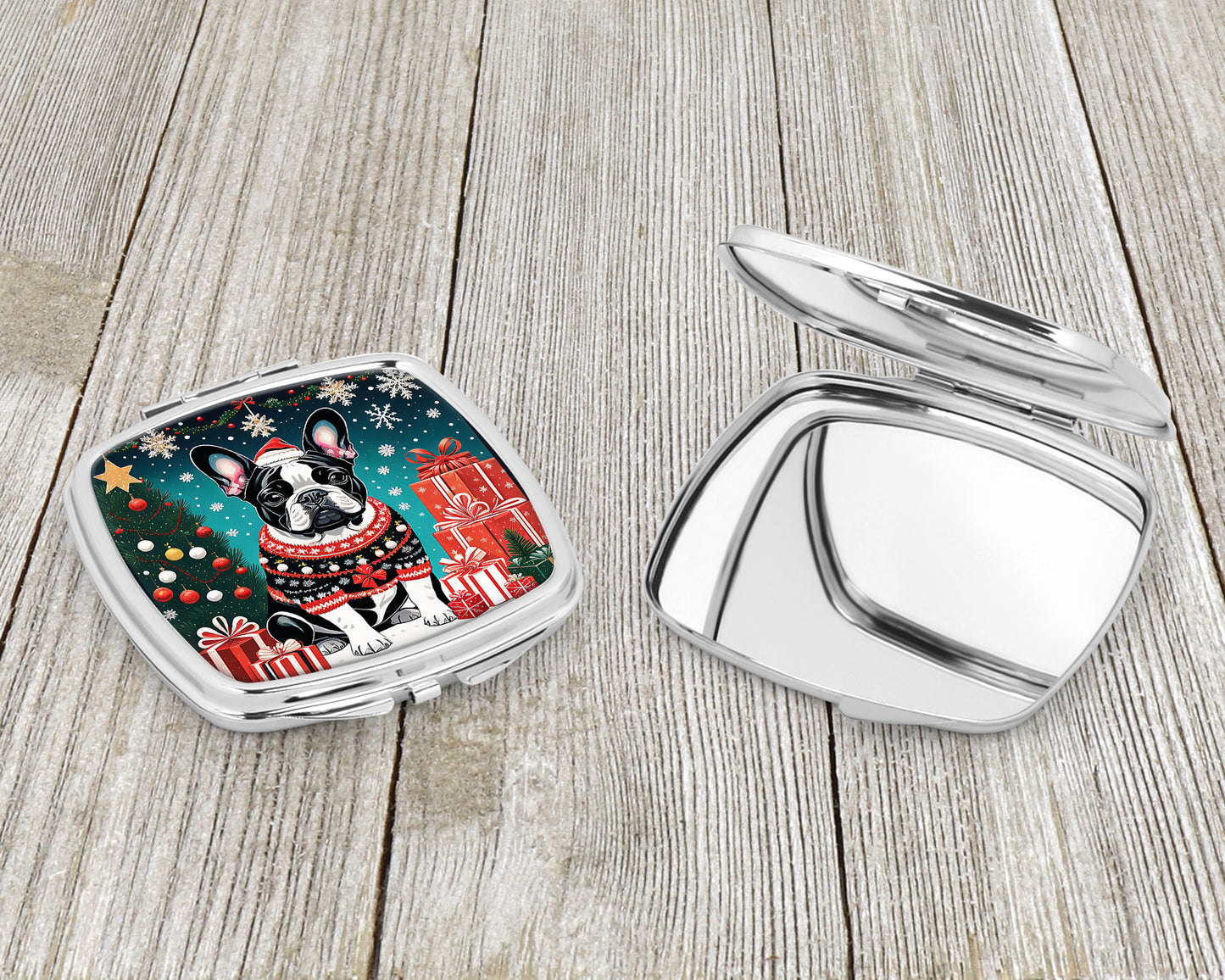 French Bulldog Christmas Compact Mirror