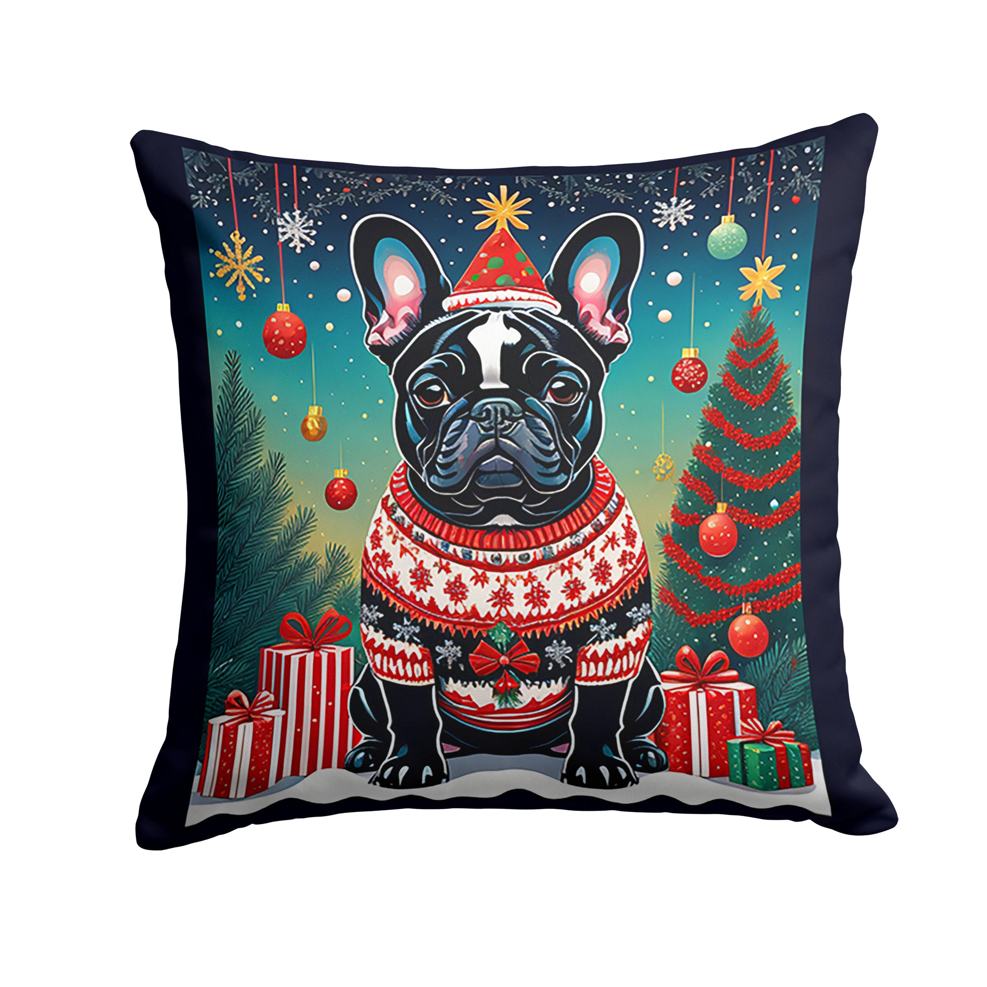 Buy this Black French Bulldog Christmas Throw Pillow