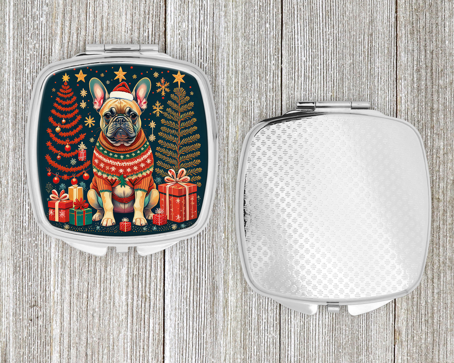 Fawn French Bulldog Christmas Compact Mirror