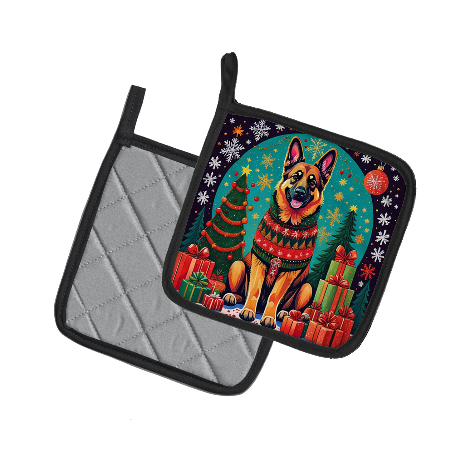 German Shepherd Christmas Pair of Pot Holders