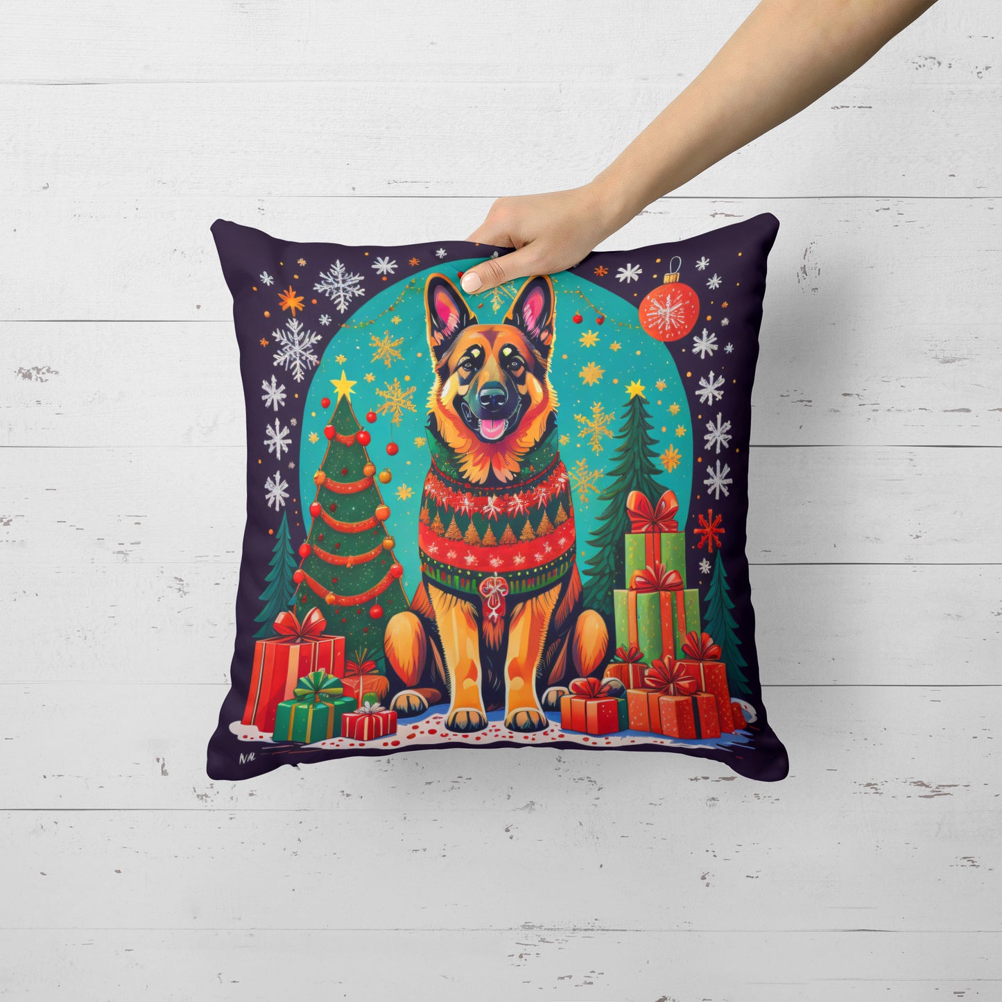 German Shepherd Christmas Throw Pillow