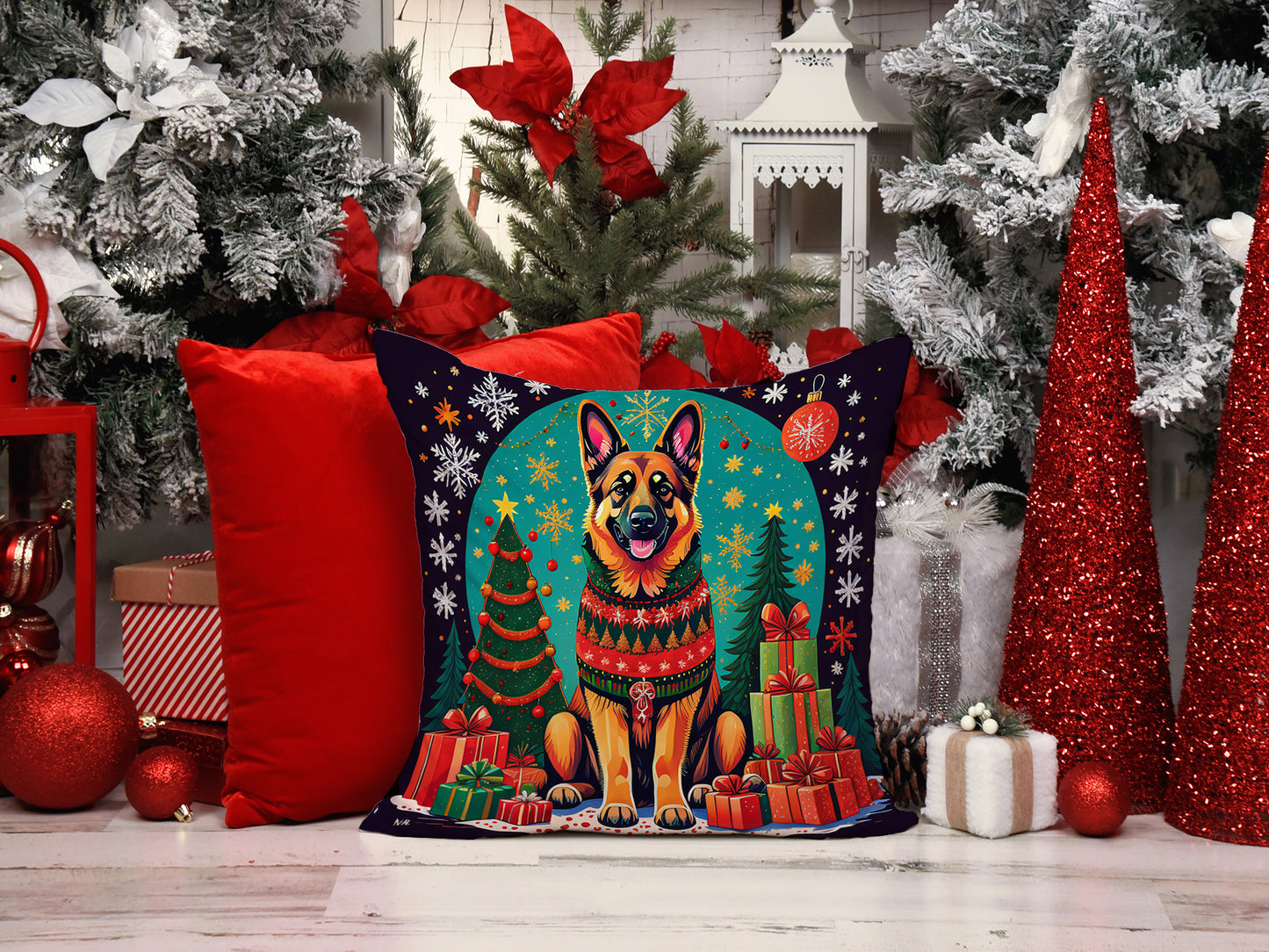 German Shepherd Christmas Throw Pillow