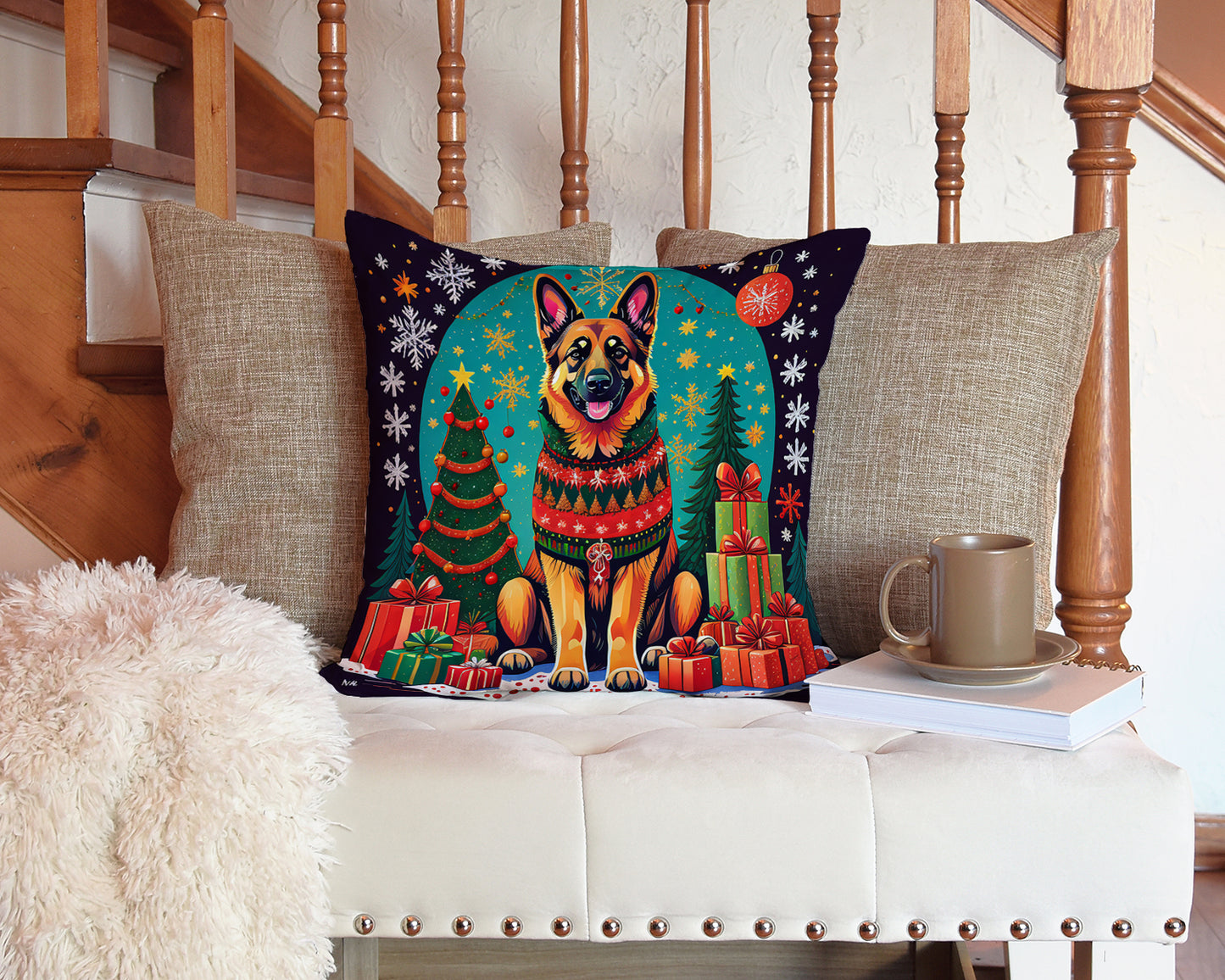 German Shepherd Christmas Throw Pillow