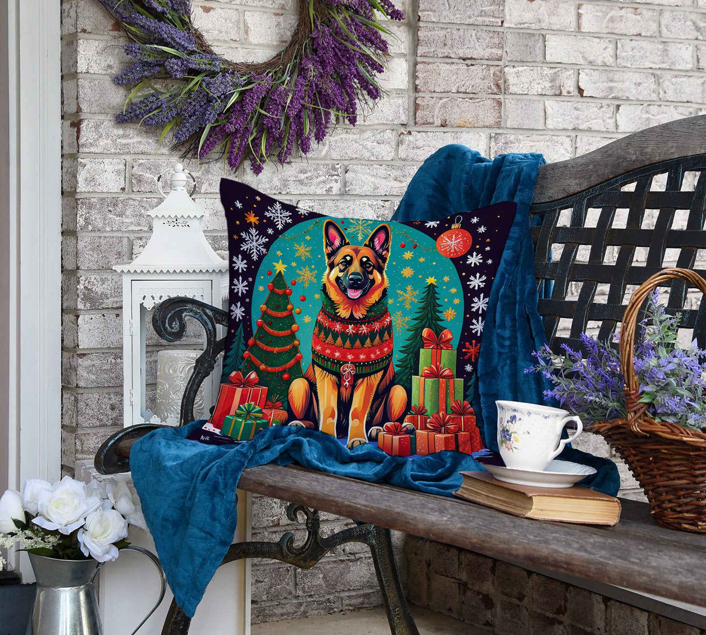 German Shepherd Christmas Throw Pillow