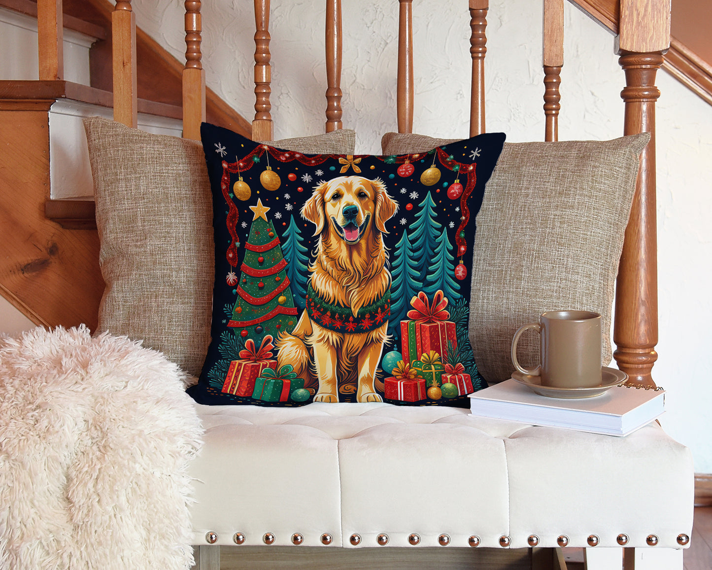 Golden Retriever Christmas Throw Pillow