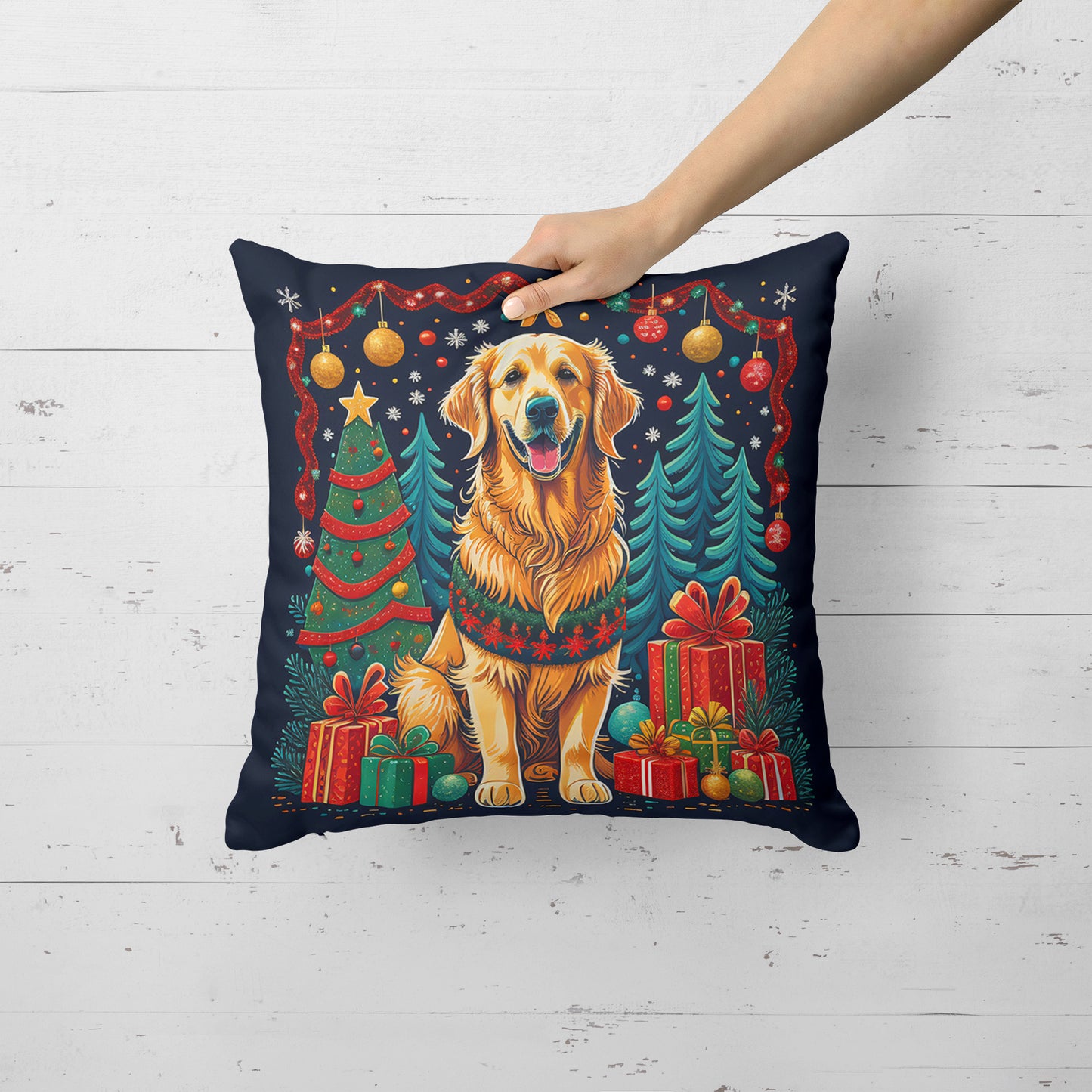 Golden Retriever Christmas Throw Pillow