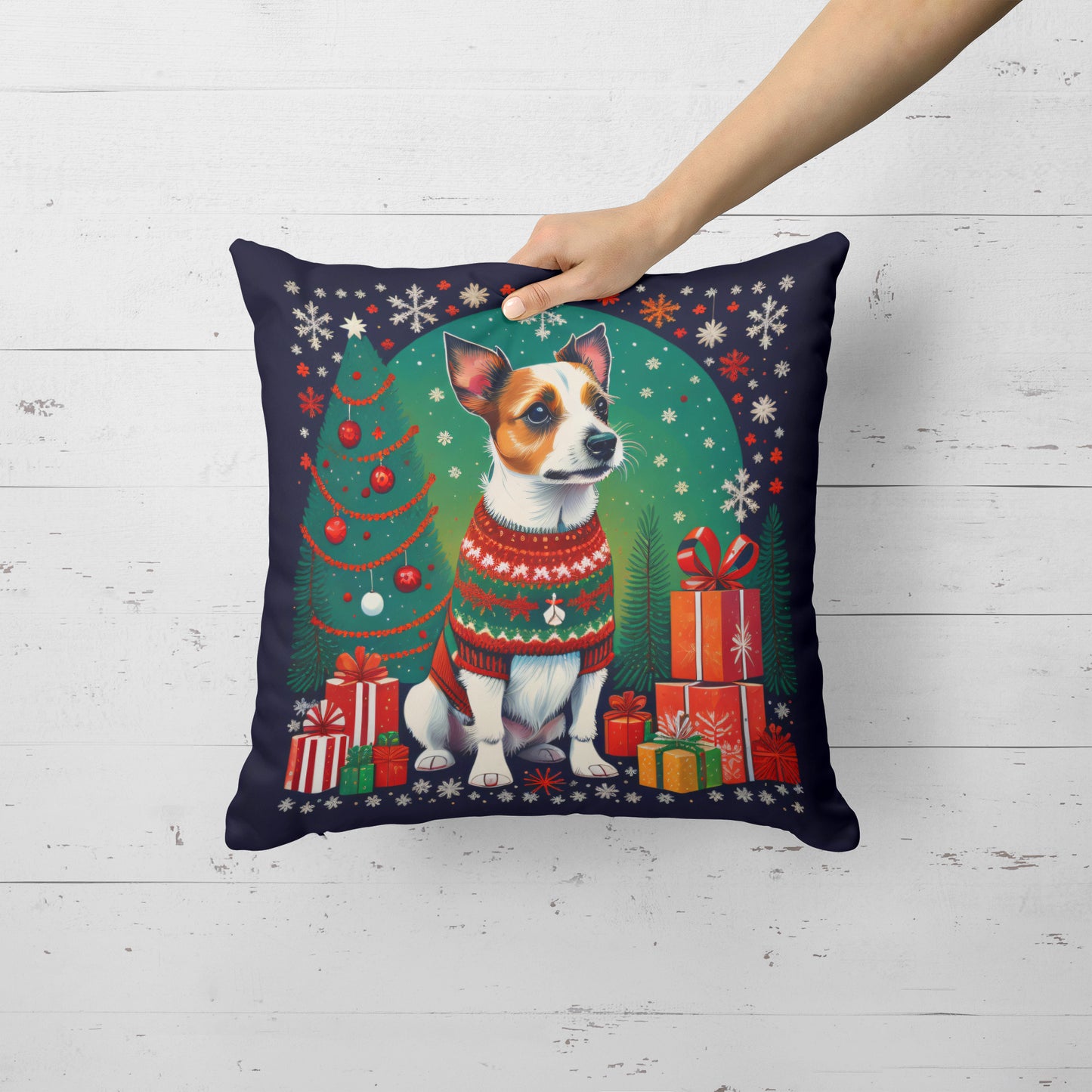 Jack Russell Terrier Christmas Throw Pillow