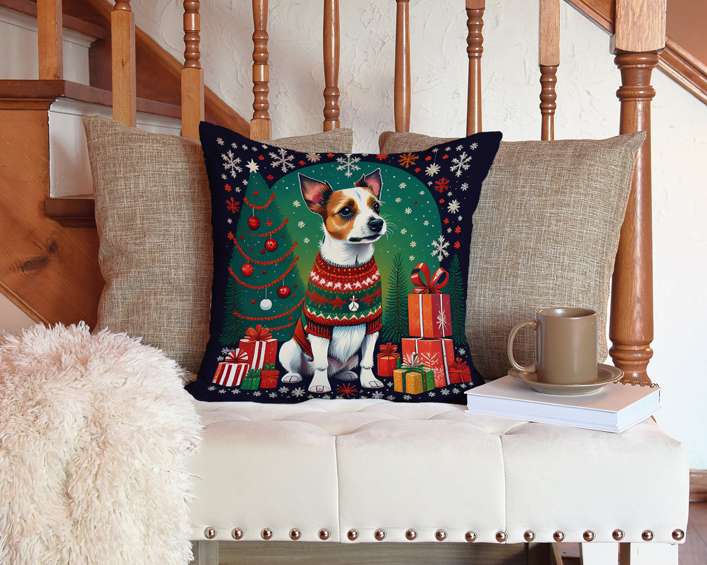 Jack Russell Terrier Christmas Throw Pillow