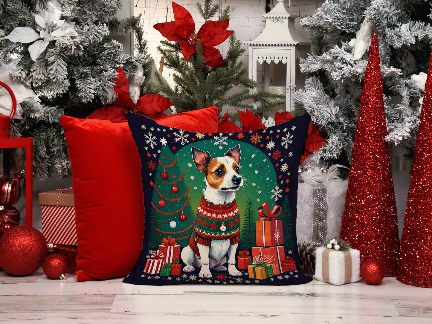 Jack Russell Terrier Christmas Throw Pillow