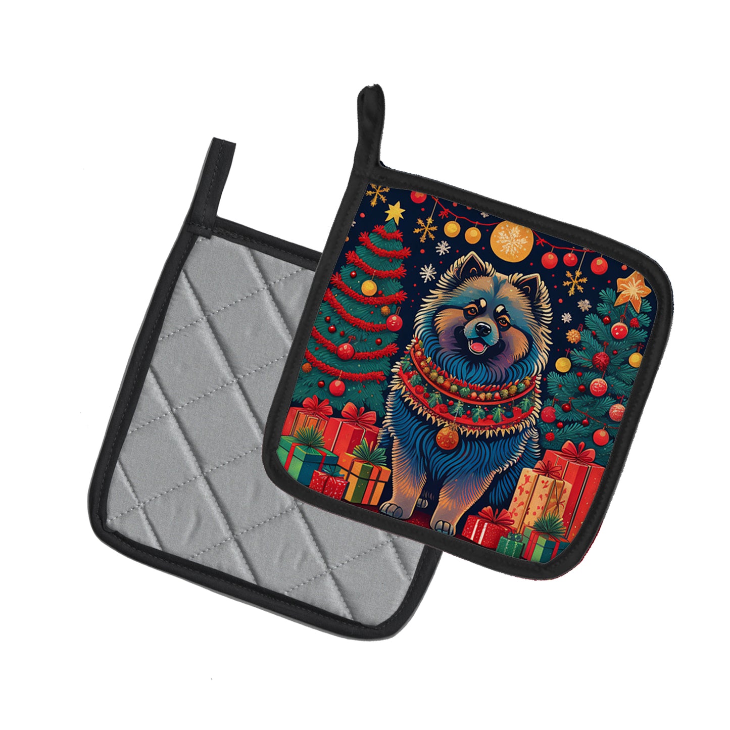 Keeshond Christmas Pair of Pot Holders