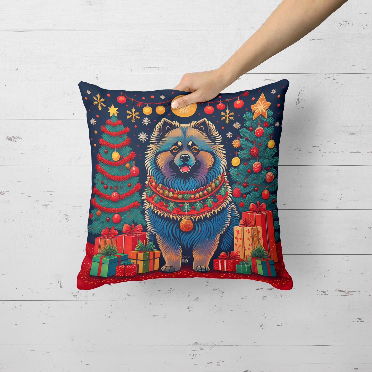 Keeshond Christmas Throw Pillow