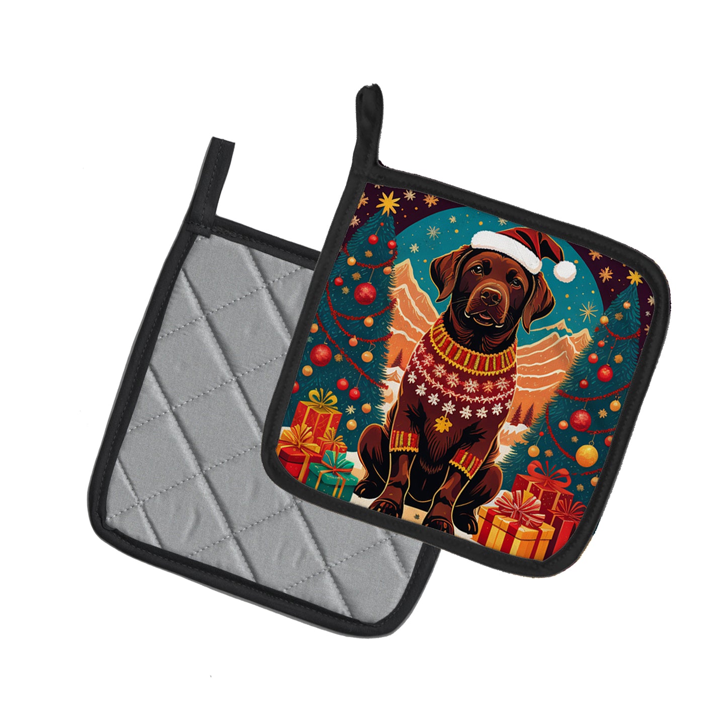 Chocolate Labrador Retriever Christmas Pair of Pot Holders