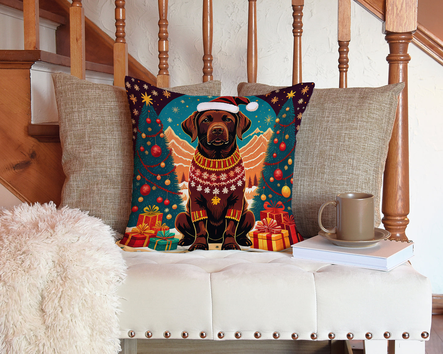 Chocolate Labrador Retriever Christmas Throw Pillow