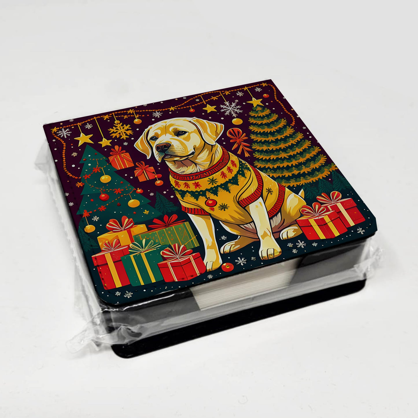 Yellow Labrador Retriever Christmas PU Leather Note Paper Holder