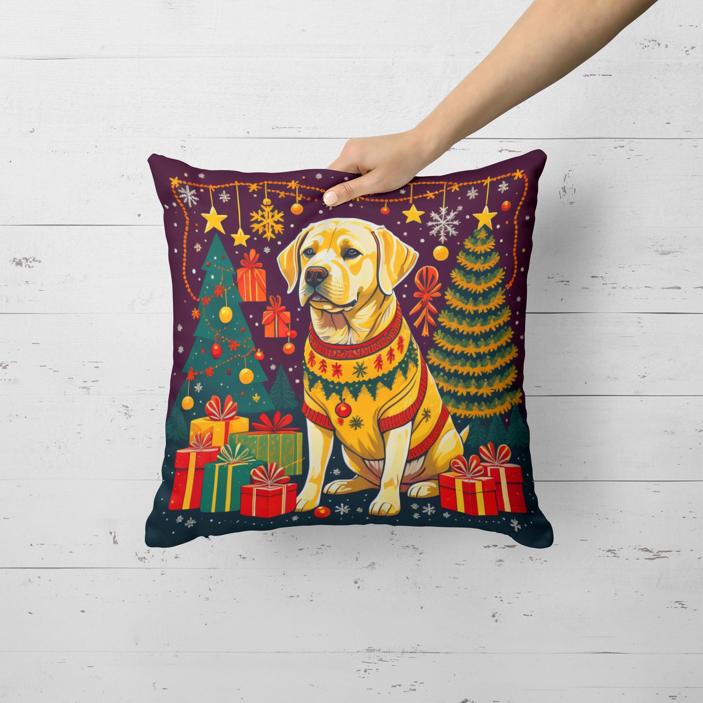 Yellow Labrador Retriever Christmas Throw Pillow