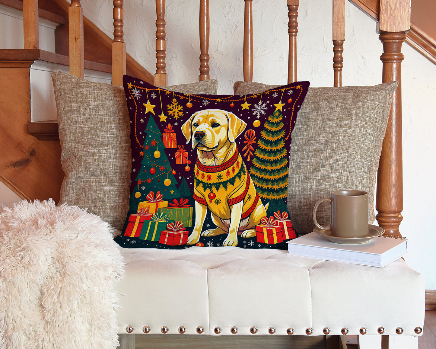 Yellow Labrador Retriever Christmas Throw Pillow