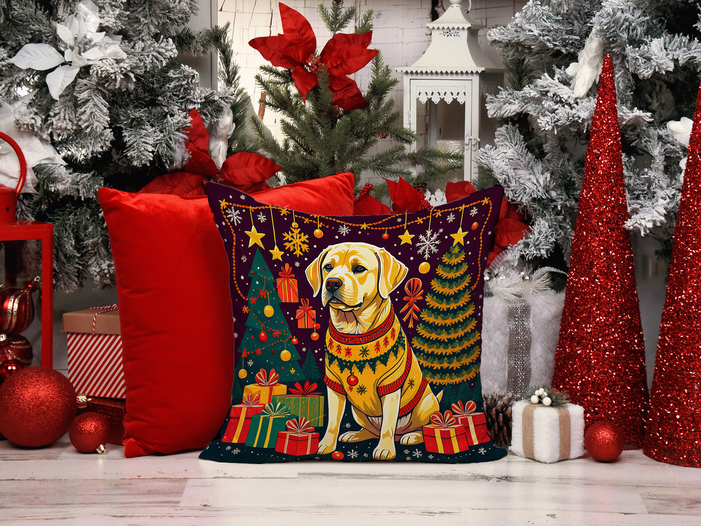 Yellow Labrador Retriever Christmas Throw Pillow