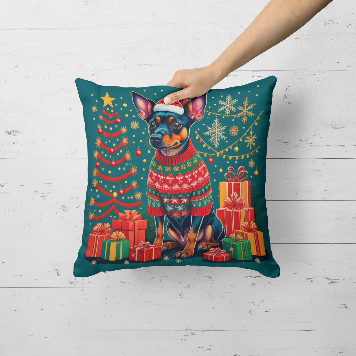 Miniature Pinscher Christmas Throw Pillow