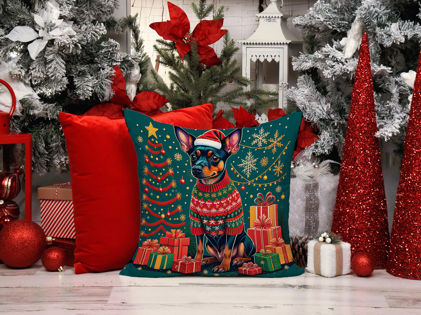 Miniature Pinscher Christmas Throw Pillow