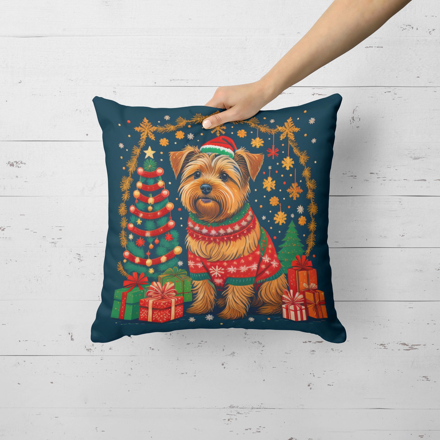 Norfolk Terrier Christmas Throw Pillow