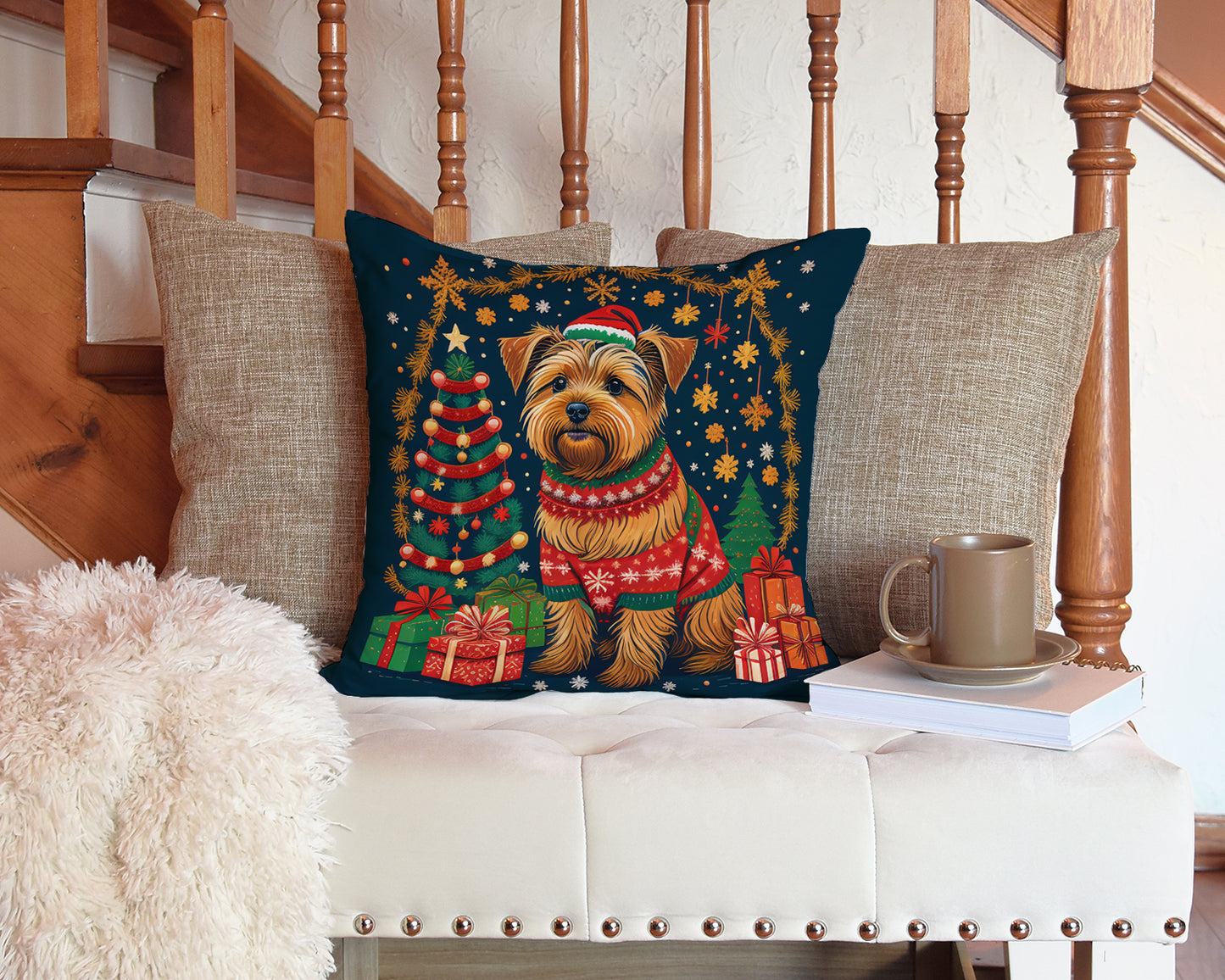 Norfolk Terrier Christmas Throw Pillow