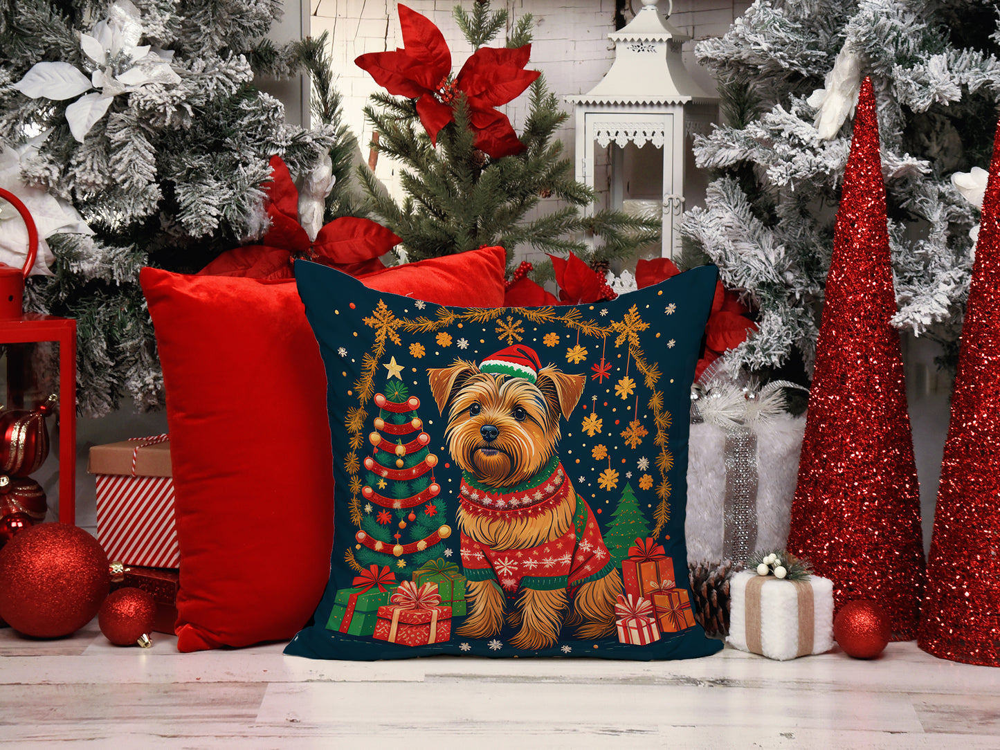 Norfolk Terrier Christmas Throw Pillow