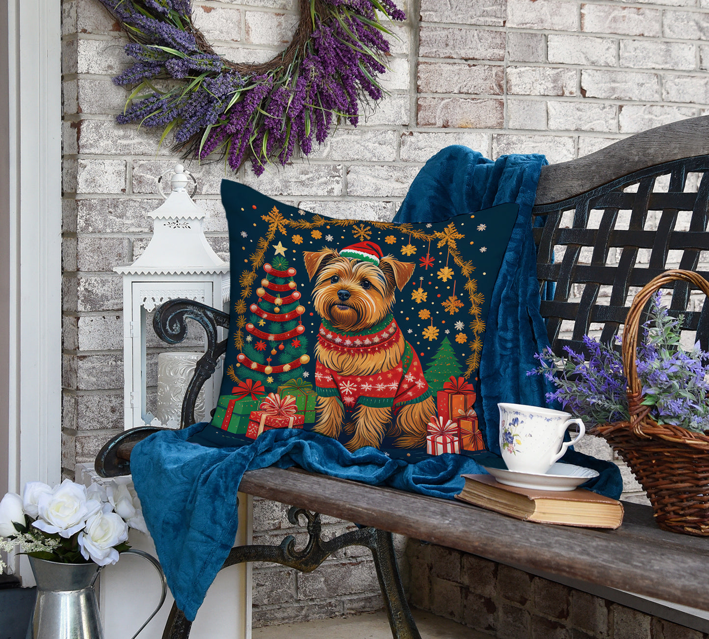 Norfolk Terrier Christmas Throw Pillow