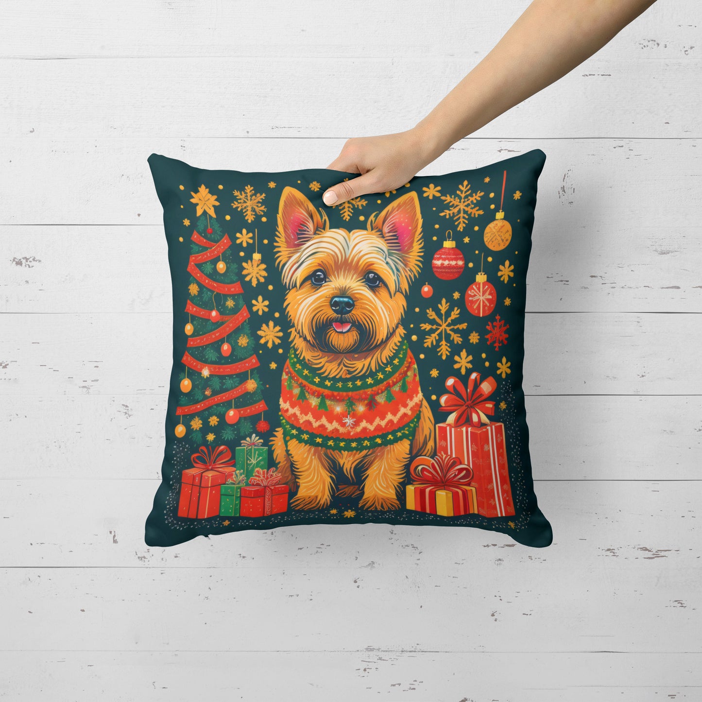 Norwich Terrier Christmas Throw Pillow