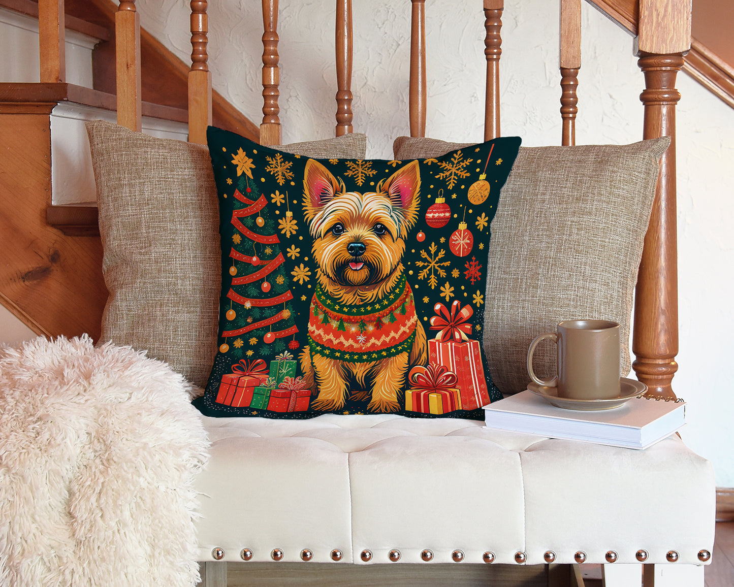 Norwich Terrier Christmas Throw Pillow