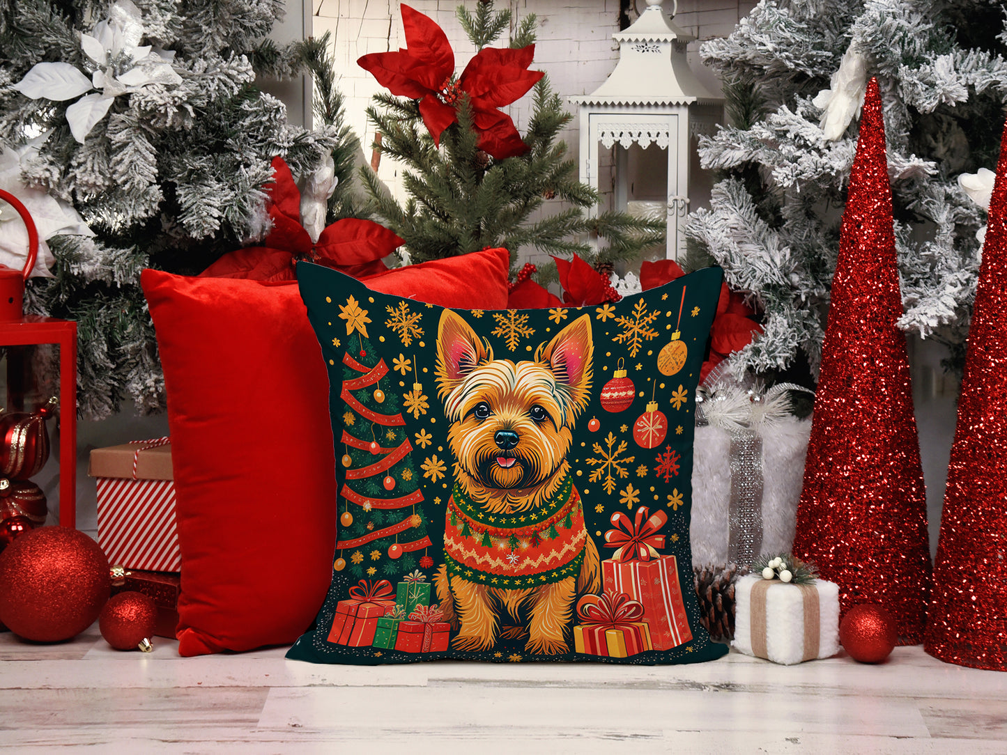 Norwich Terrier Christmas Throw Pillow