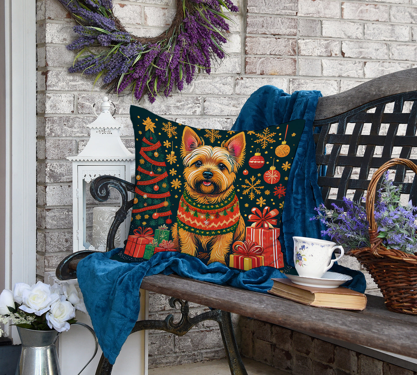 Norwich Terrier Christmas Throw Pillow