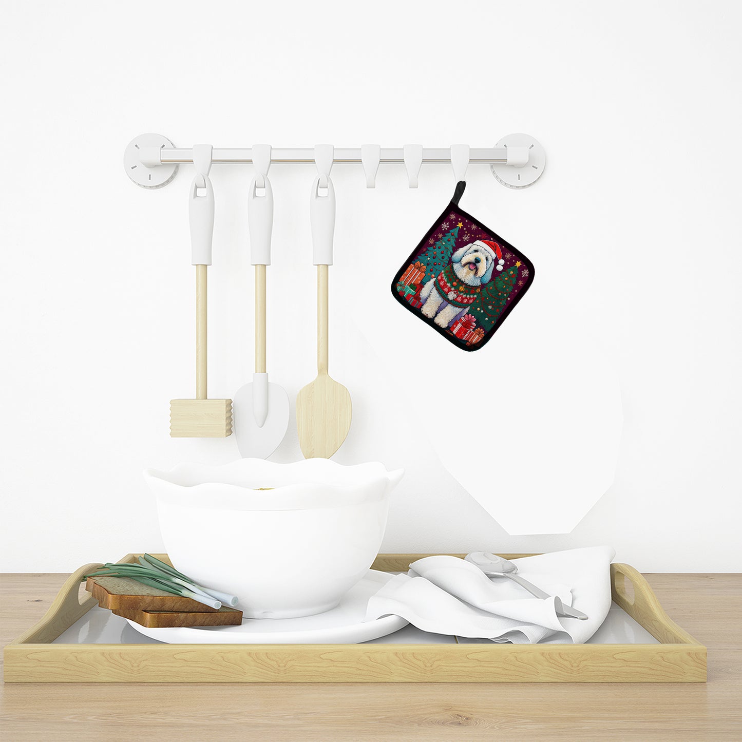Old English Sheepdog Christmas Pair of Pot Holders