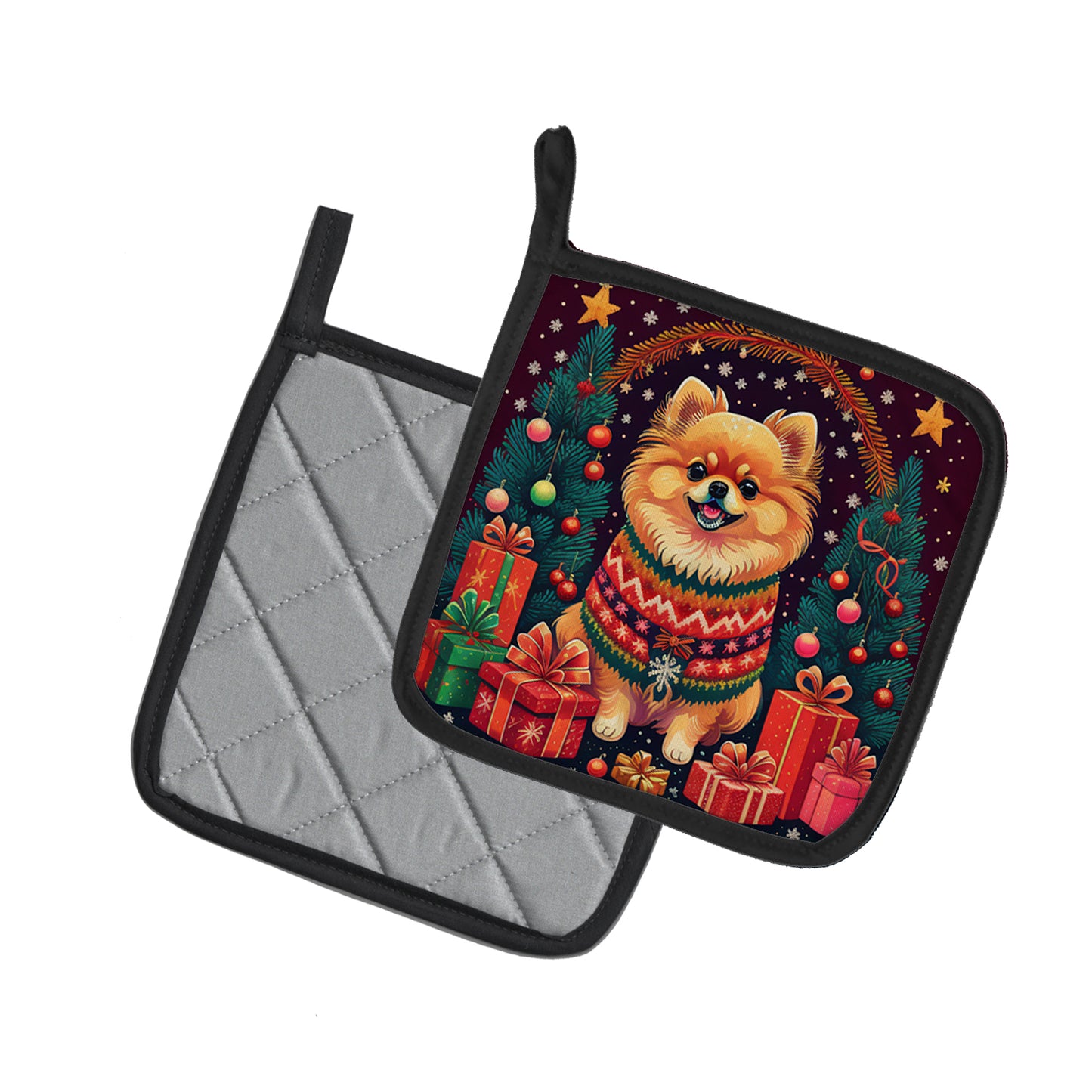 Pomeranian Christmas Pair of Pot Holders