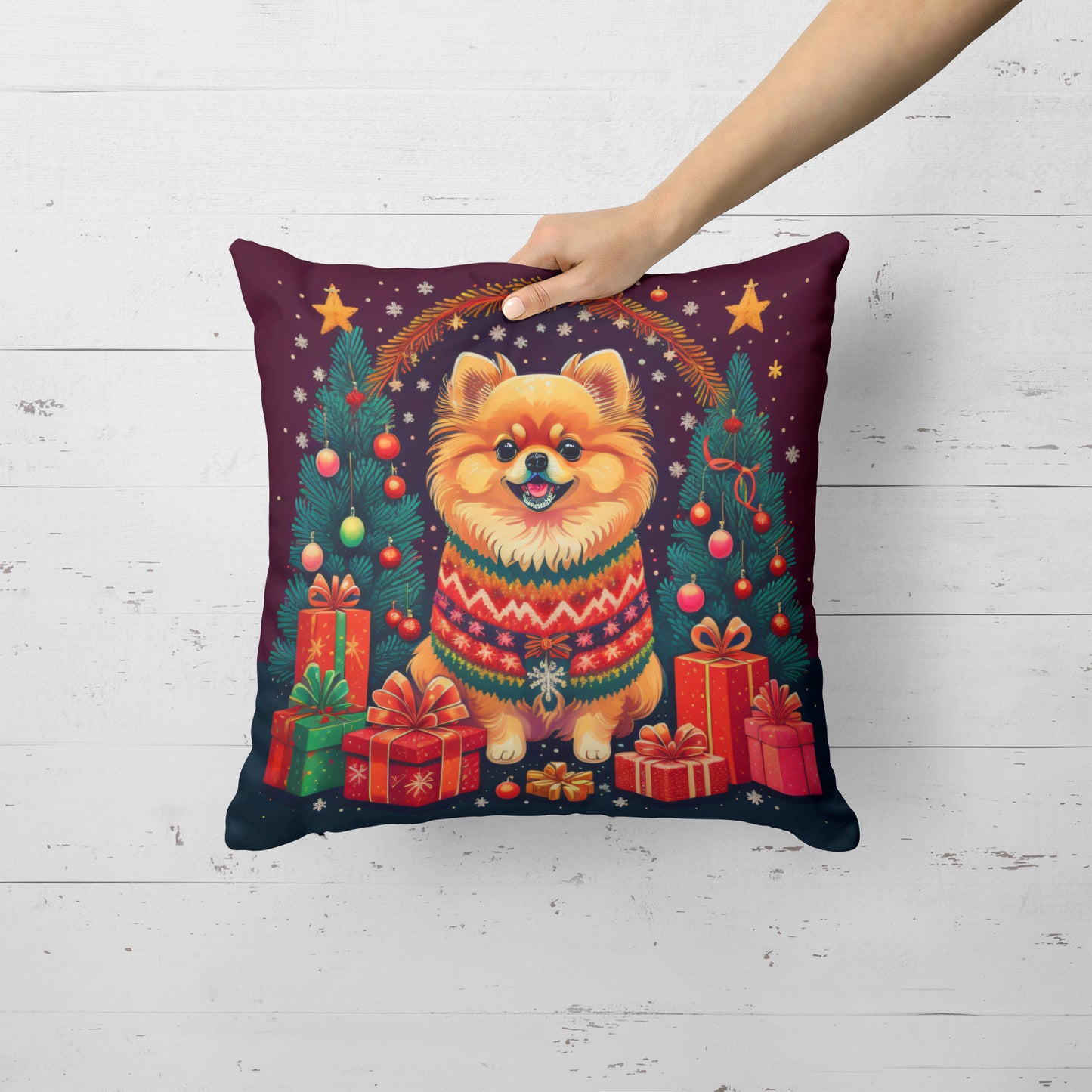 Pomeranian Christmas Throw Pillow